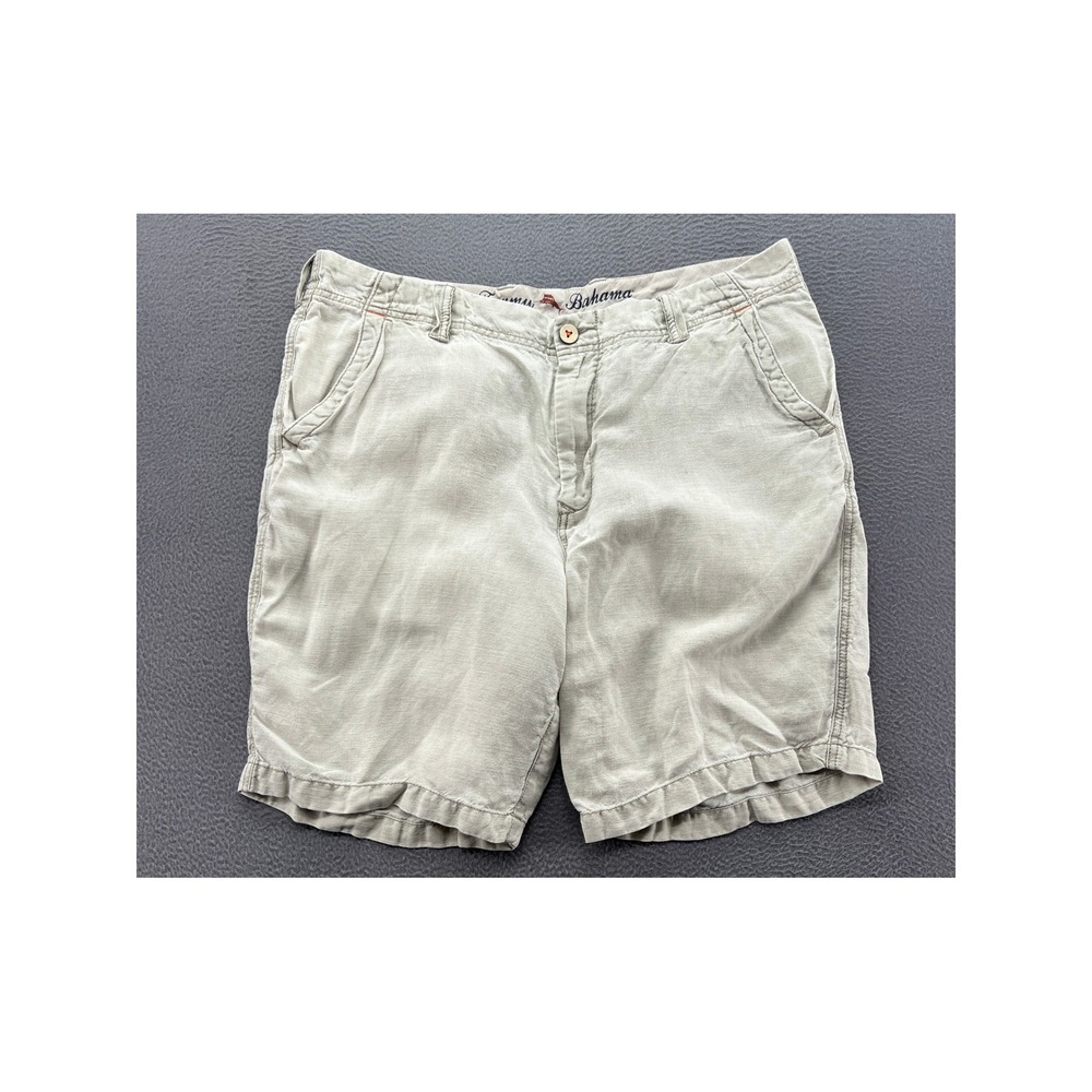 Tommy Bahama Shorts Mens Sz 36 Linen Blend Shorts Beige Khaki Relaxed Fit